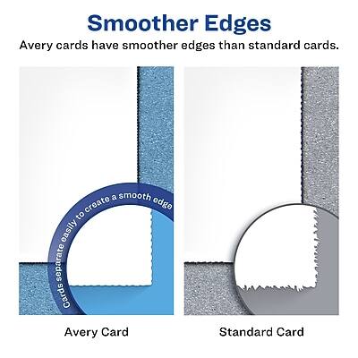 Smoother Edges  
Avery cards have smoother edges than standard cards.  

Avery Card  
Standard Card  

Cards are debossed only to create a smooth edge