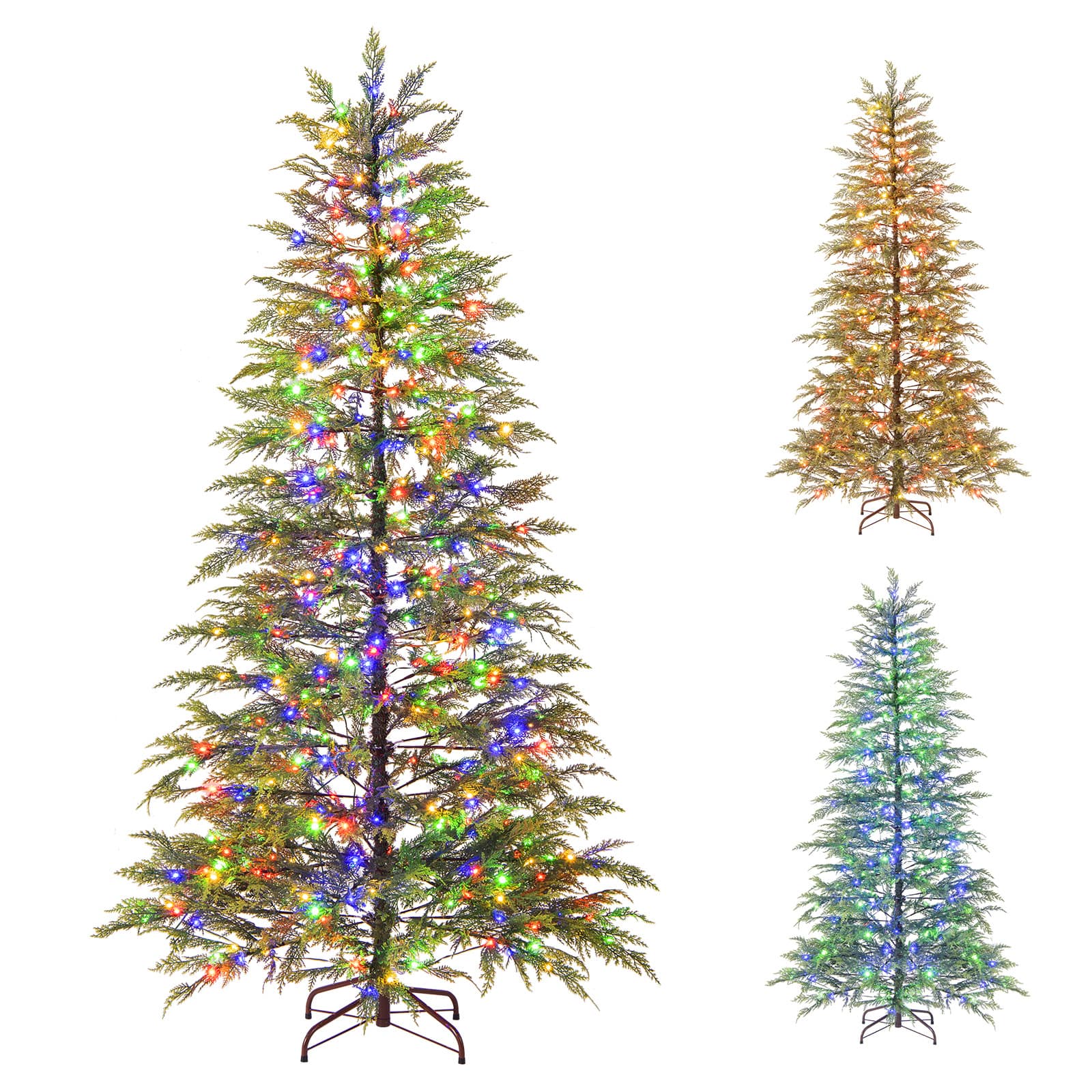 Gymax - 6.5 FT Pre-Lit Artificial Christmas Tree Hinged Spare Xmas Fir Tree w/ 578 Soft Branch Tip - Green