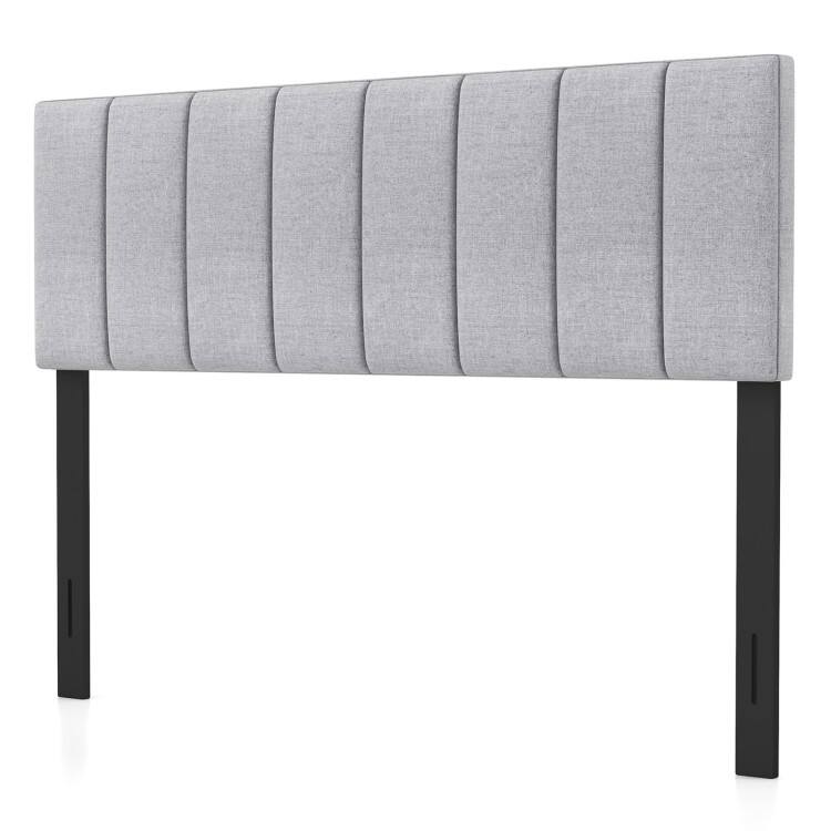 Front. SlickBlue - Linen Padded Headboard with Solid Wood Legs and Adjustable Mounting - Grey.