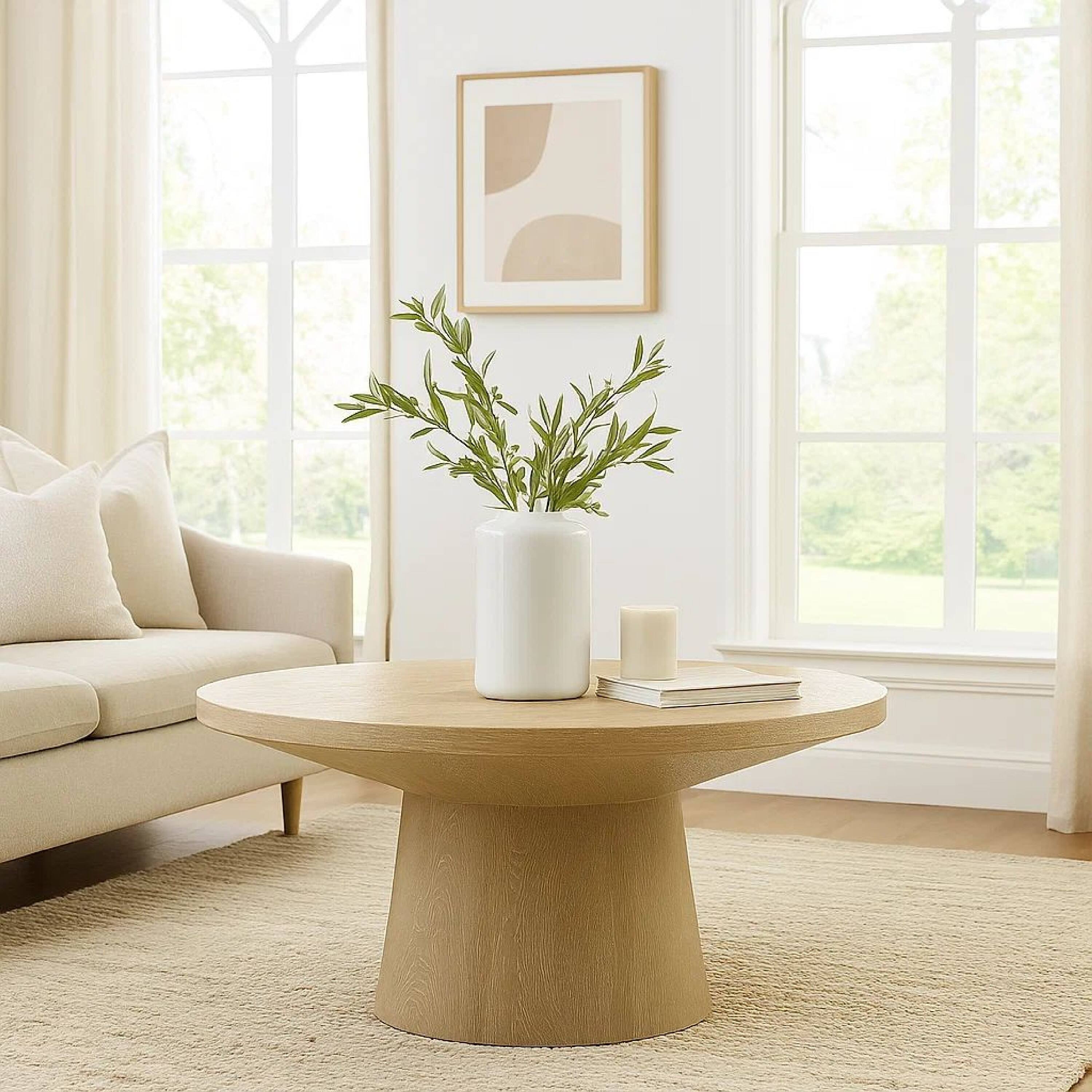 Alt View 5. Manhattan Lane - Kily Coffee Table, Pedestal Base, 29 Inch Round Top - Oak Brown.