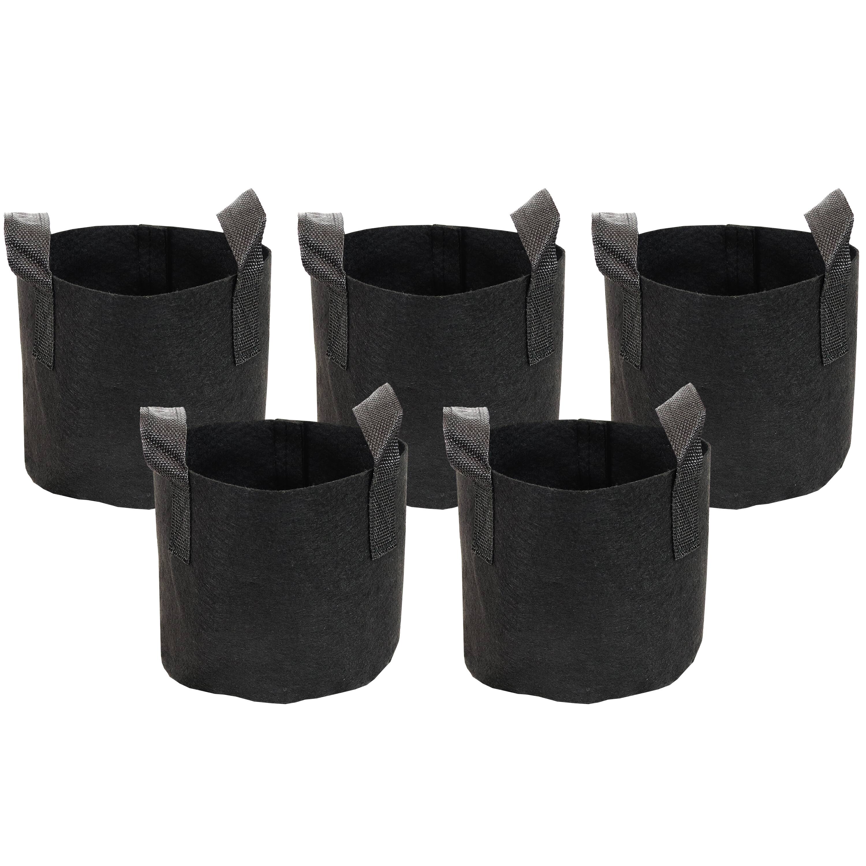 Front. Sunnydaze - Set of 5 Nonwoven Polypropylene Grow Bag with Handles - 1 gallon - Black.