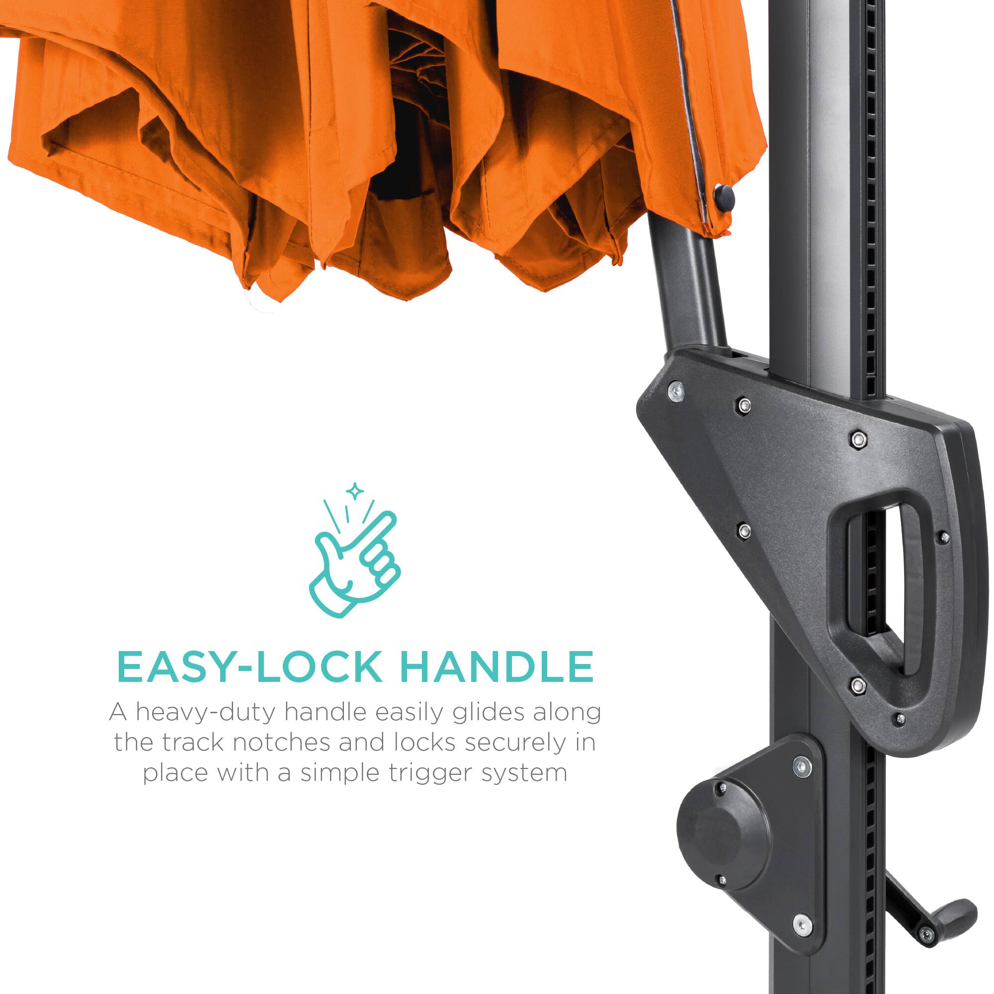 EASY-LOCK HANDLE

A heavy-duty handle easily glides along the track notches and locks securely in place with a simple trigger system.