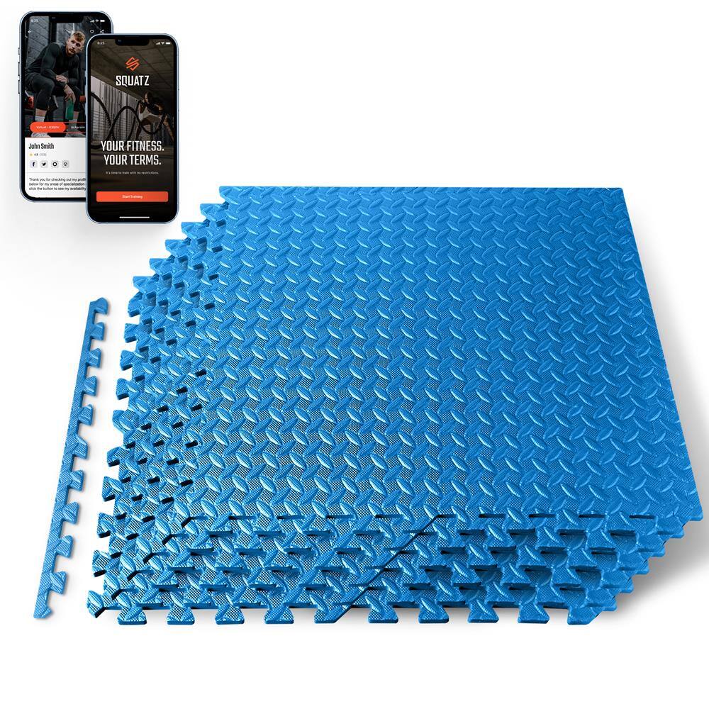 Pyle - SQUATZ Thick Puzzle Exercise Mat, 6 Pcs EVA Foam Interlocking Tiles Protective Flooring for Gym Equipment - Blue