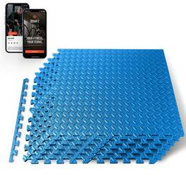Pyle - SQUATZ Thick Puzzle Exercise Mat, 6 Pcs EVA Foam Interlocking Tiles Protective Flooring for Gym Equipment - Blue