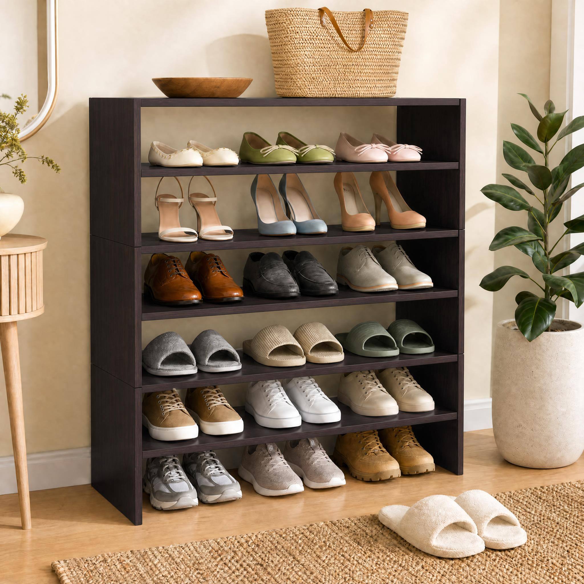 Alt View 2. Costway - Costway 3 PCS Stackable Shoe Rack 31-Inch Horizontal Organizer 2-tier Storage Shelf - Brown.