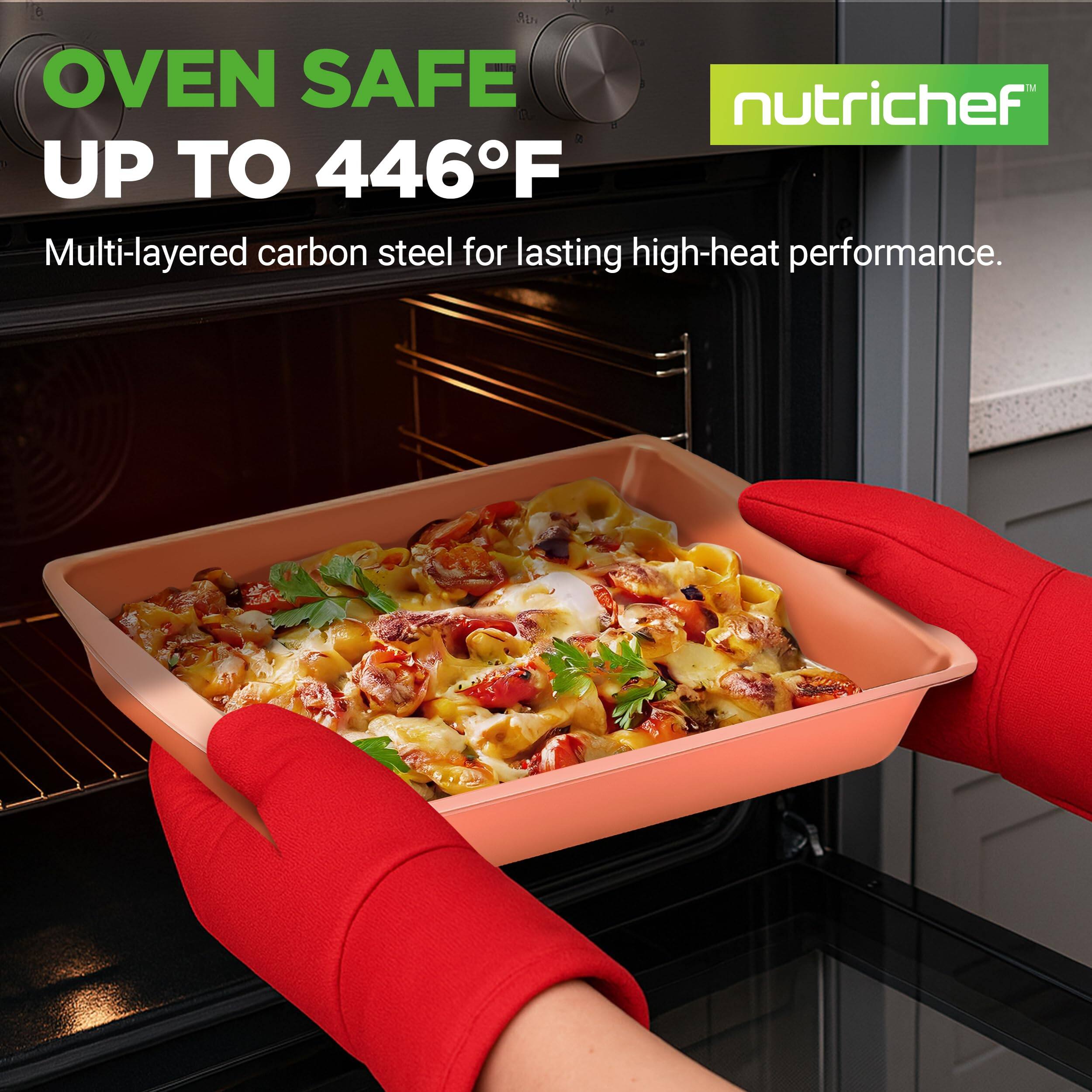 OVEN SAFE  
UP TO 446°F  

Multi-layered carbon steel for lasting high-heat performance.