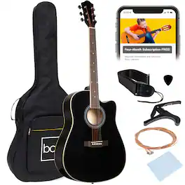 Best Choice Products - 41in Full Size Beginner Acoustic Guitar Set with Case, Strap, Capo, Strings - Black