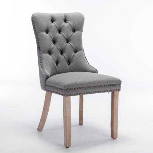 Left. LUCKY ONE - Assembled Tufted Linen Dining Chair Set of 2 with Wood Legs Nailhead Trim High Back Side Chair - Gray.