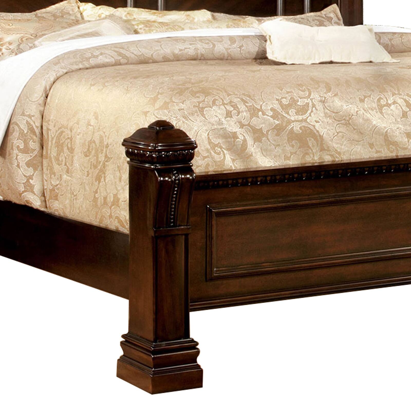 Alt View 1. Manhattan Lane - Wooden Queen Size Bed with Intricate Trimmed Headboard, Brown - Brown.