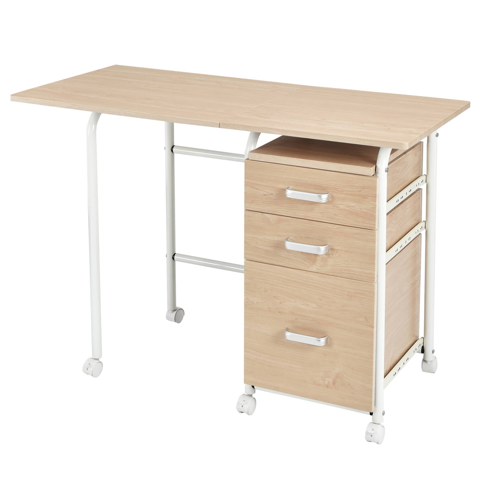 Alt View 18. Costway - Folding Laptop Desk with Three Drawers - Natural.