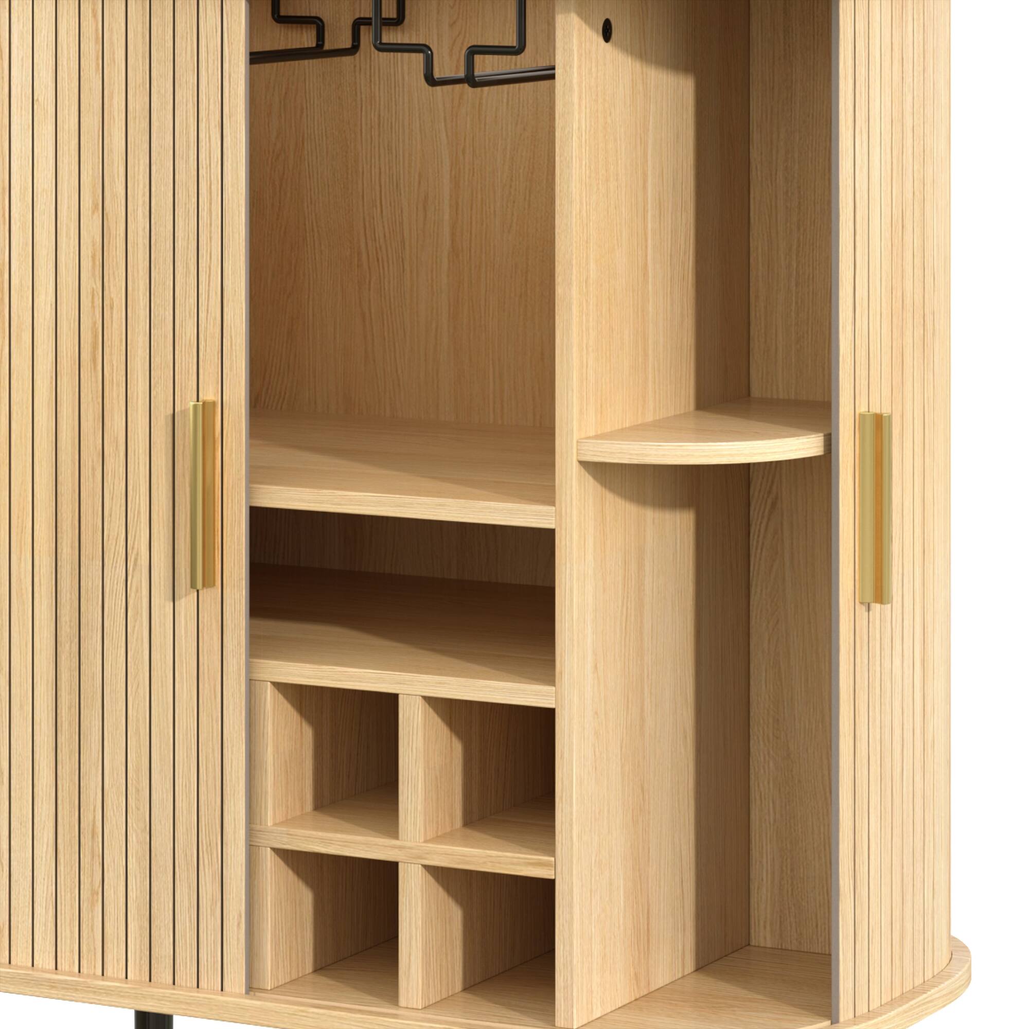 Alt View 8. Forest'nSky - 28" Fluted Wine Bar Cabinet Sideboards with 8-Grid Wine Rack, 5-Level Adjustable Shelves,Natural - Natural.