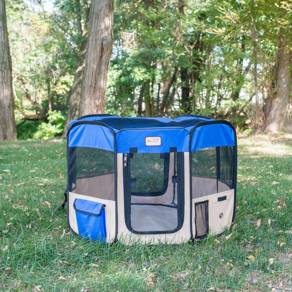Alt View 5. Armarkat - Portable Pet Playpen In Blue And Beige Combo - Blue.