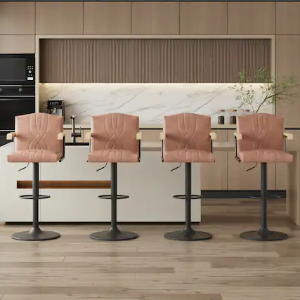 Front. Vecelo - Set of 4 PU Leather Bar Stool with Adjustable Height - Brown Swivel Bar Stool with Footrest - Brown.