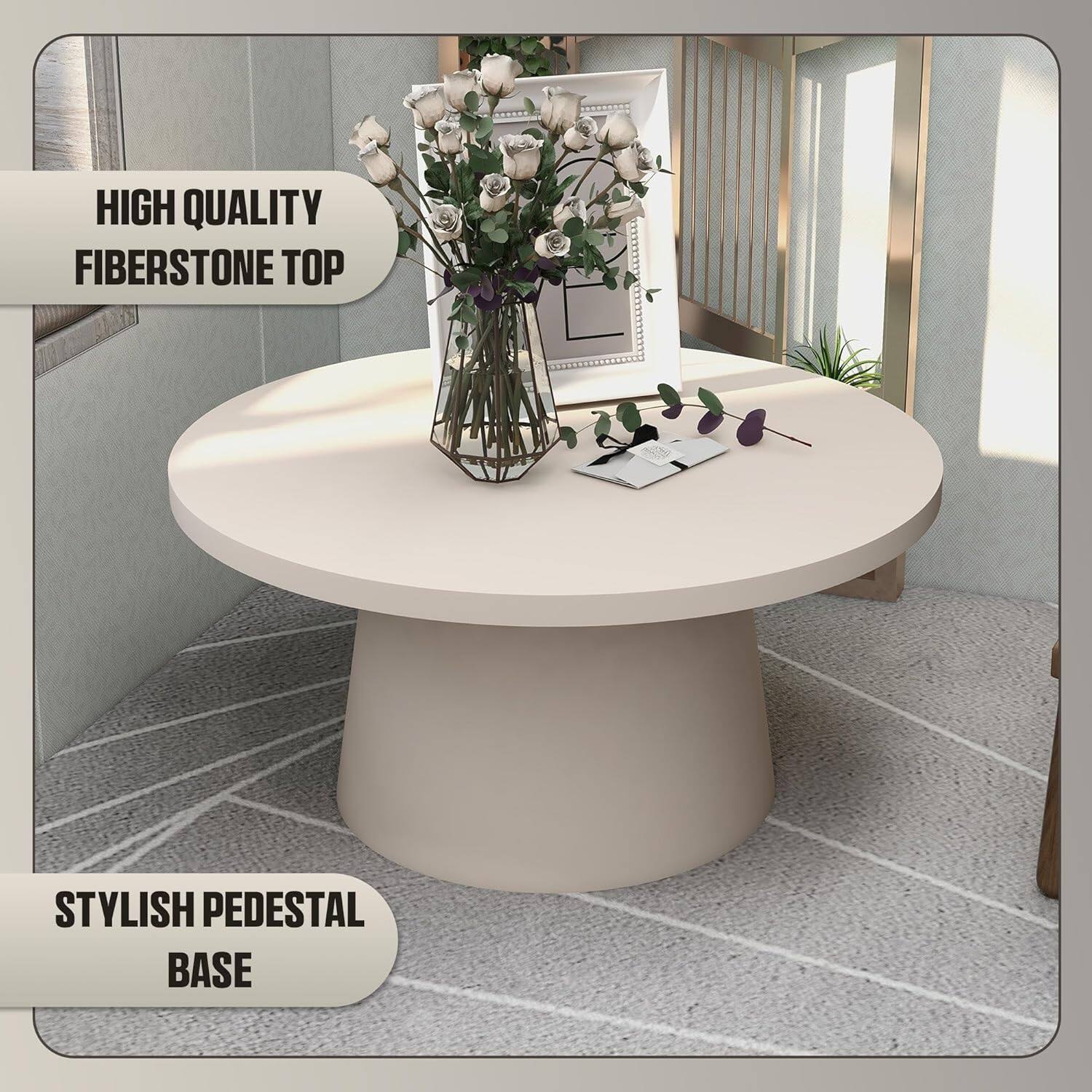 HIGH QUALITY FIBERSTONE TOP  
STYLISH PEDESTAL BASE