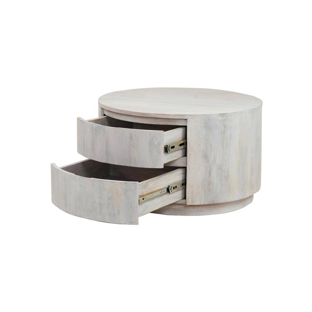 Alt View 5. Carolina Chair & Table - Christa 2-Drawer 30" Round Coffee Table - Whitewash - White.