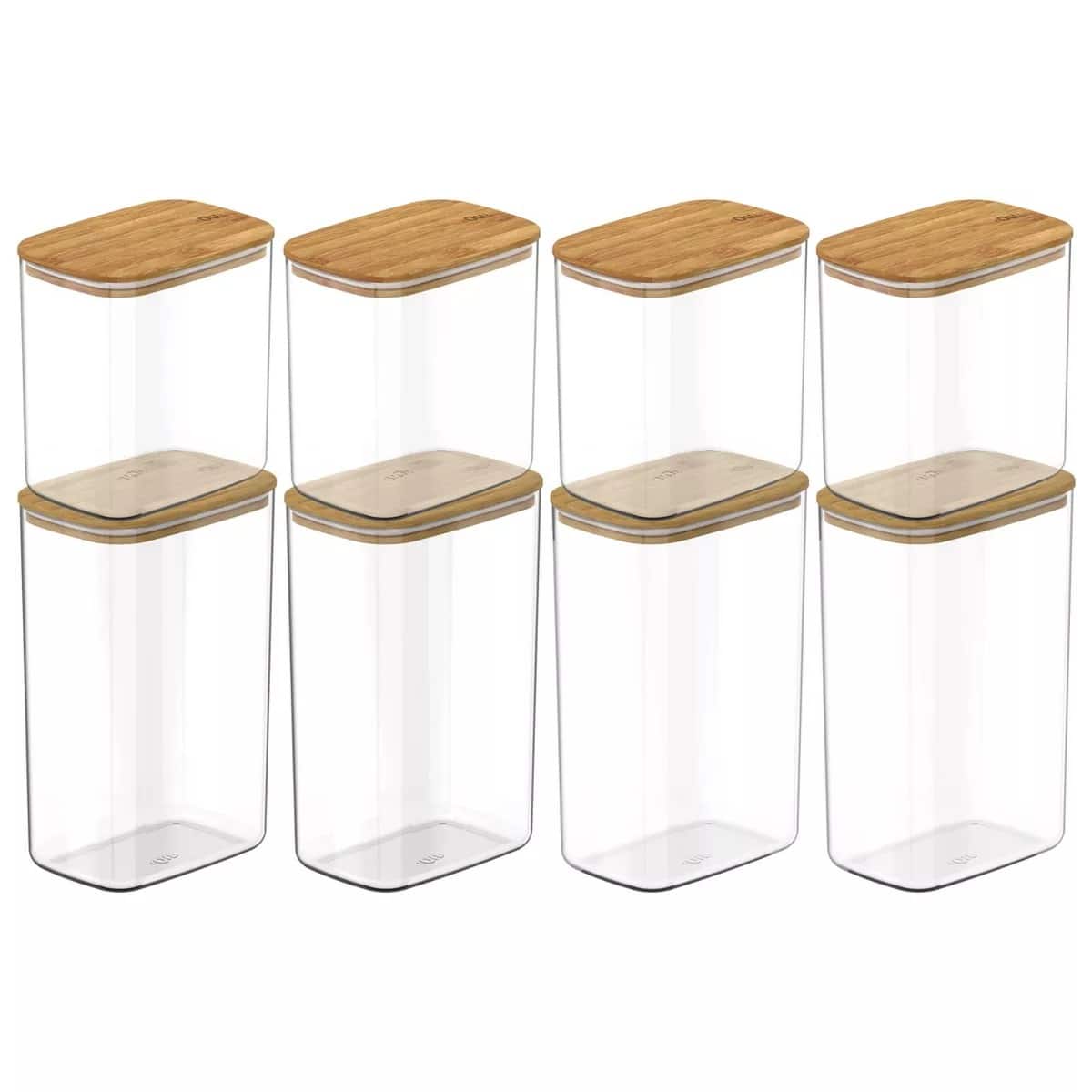 OU - Food Storage Container Set 16pc (set of 8) Airtight Bamboo Lid Kitchen Pantry Organizer Jar - Clear