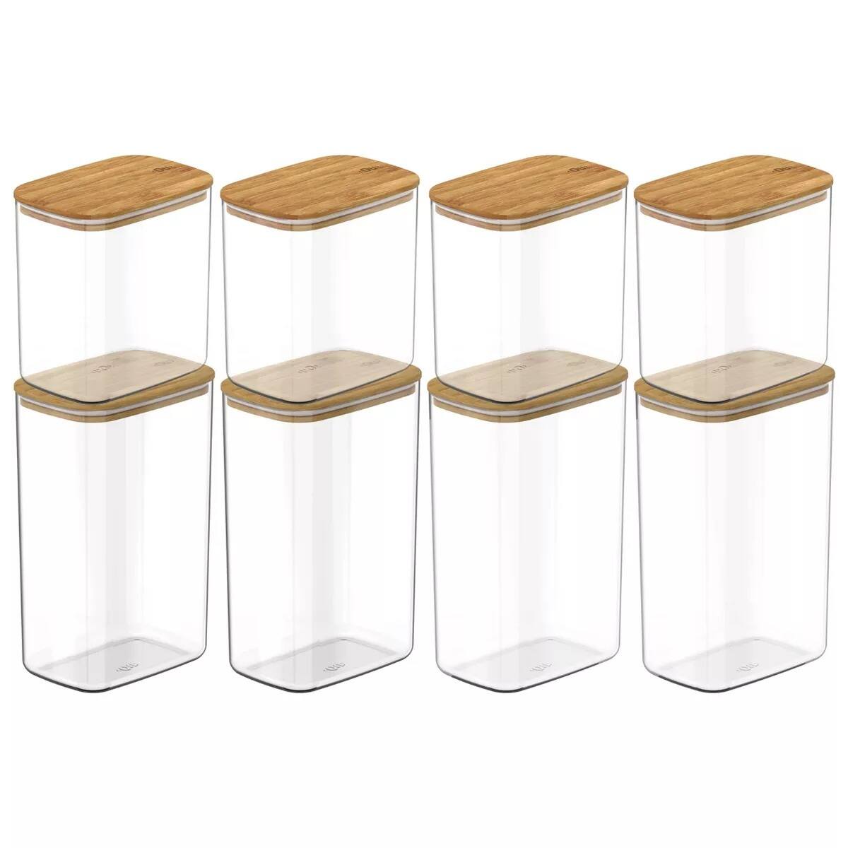 Front. OU - OU Food Storage Container Set 16pc (set of 8) Airtight Bamboo Lid Kitchen Pantry Organizer Jar - Clear.