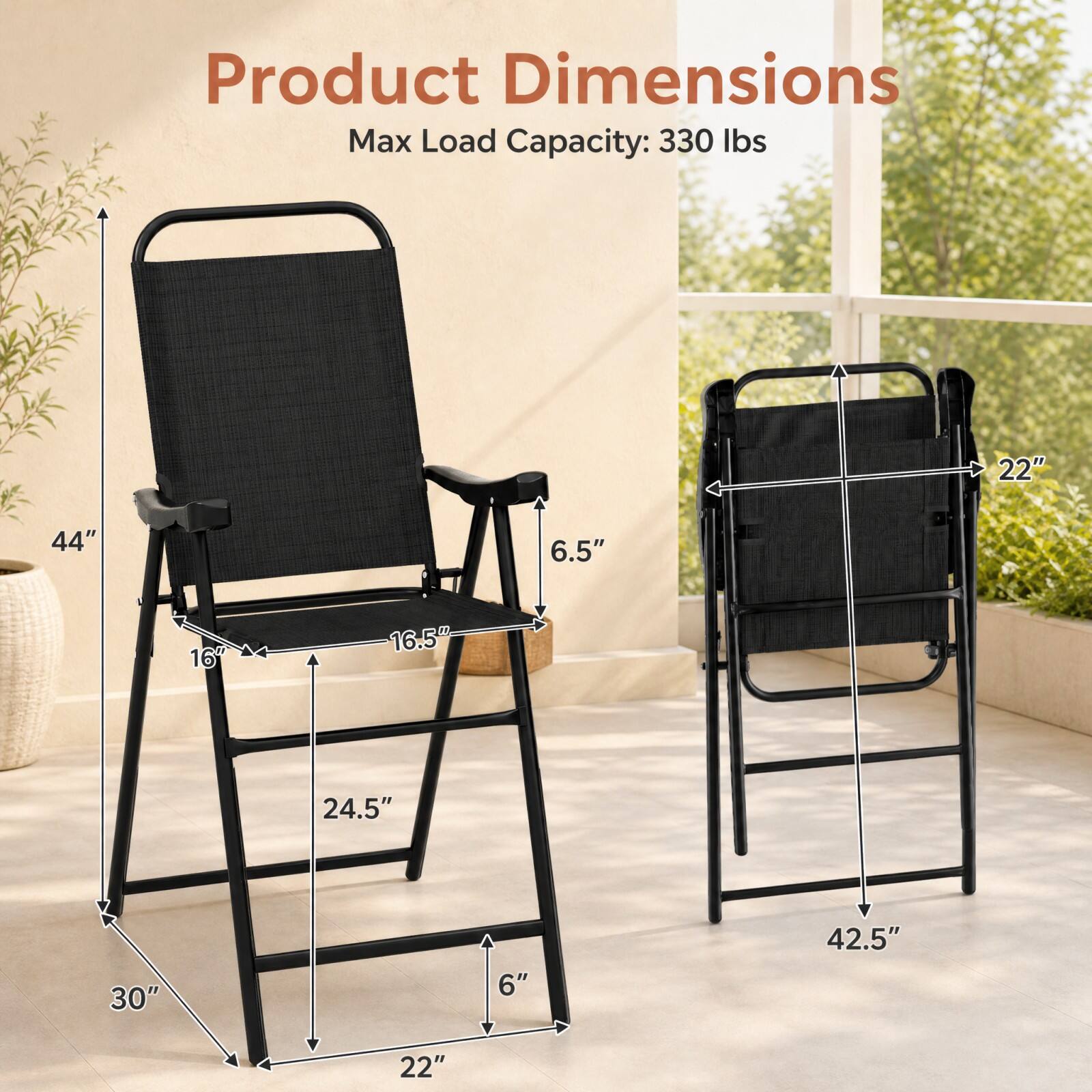 Product Dimensions  
Max Load Capacity: 330 lbs  
22"  
44"  
6.5"  
16"  
16.5"  
24.5"  
30"  
6"  
42.5"  
22"