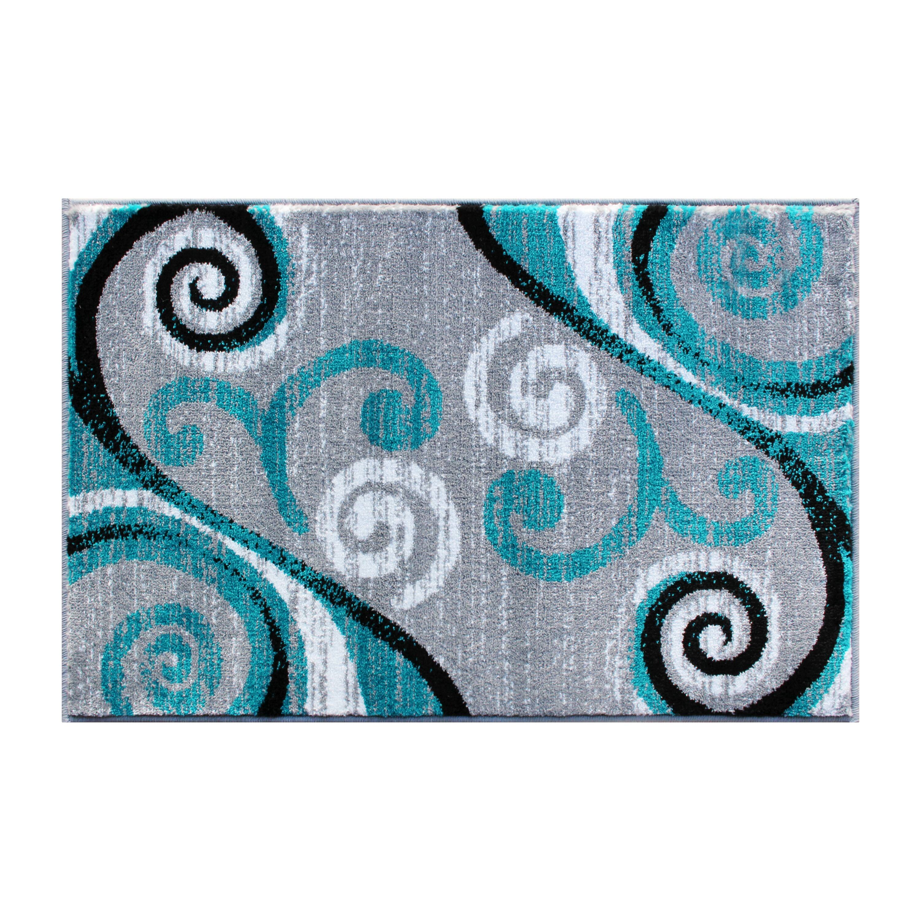 Alt View 1. Emma + Oliver - Helix Scraped Look Ultra Soft Plush Pile Olefin Accent Rug in Swirl Pattern, Jute Backing - Turquoise.