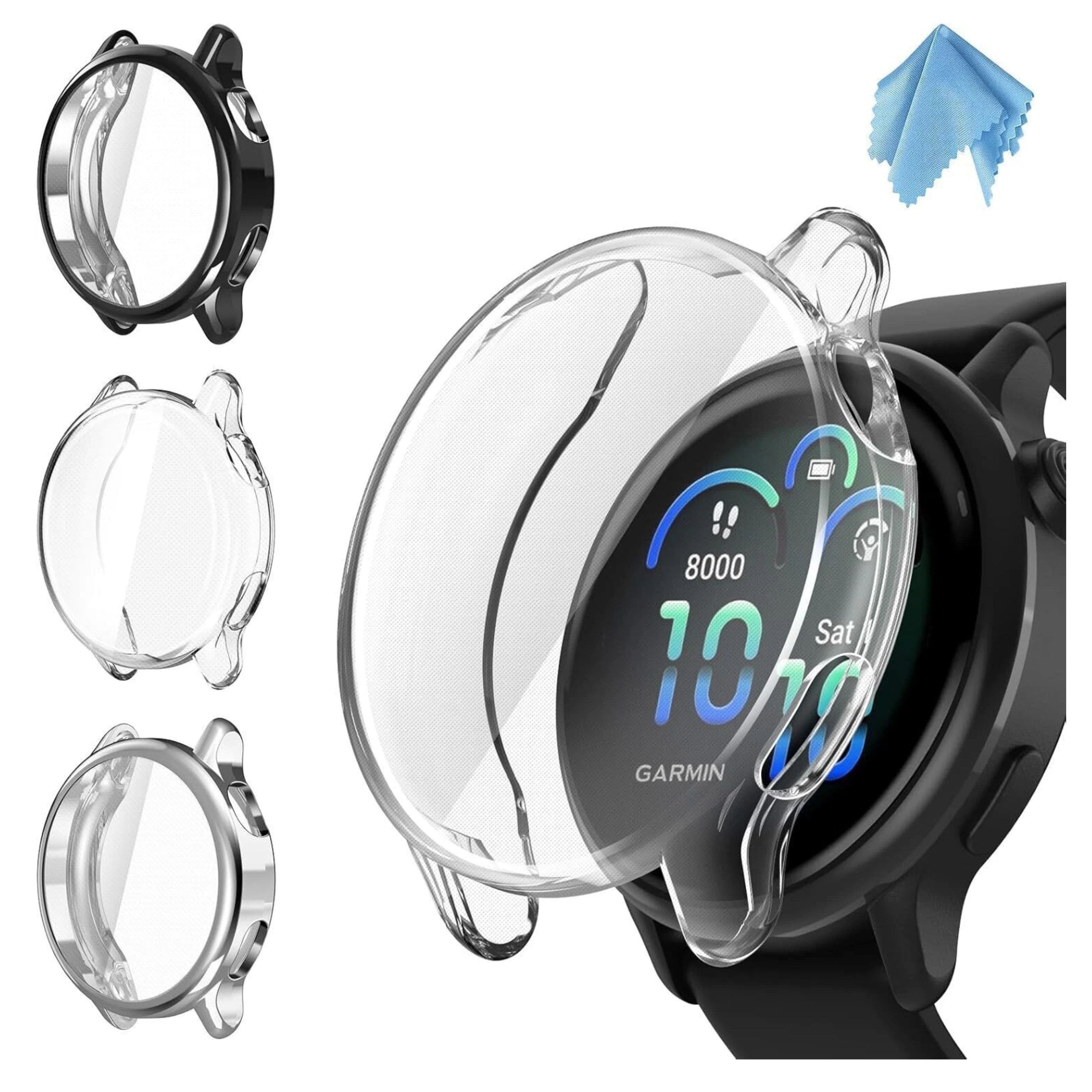 Kitcheniva - Soft TPU Plated Bumper Watch Screen Protector Case For Garmin Vivoactive 6 Pack Of 3 - Black/Silver/Clear price history on PriceWatchPro