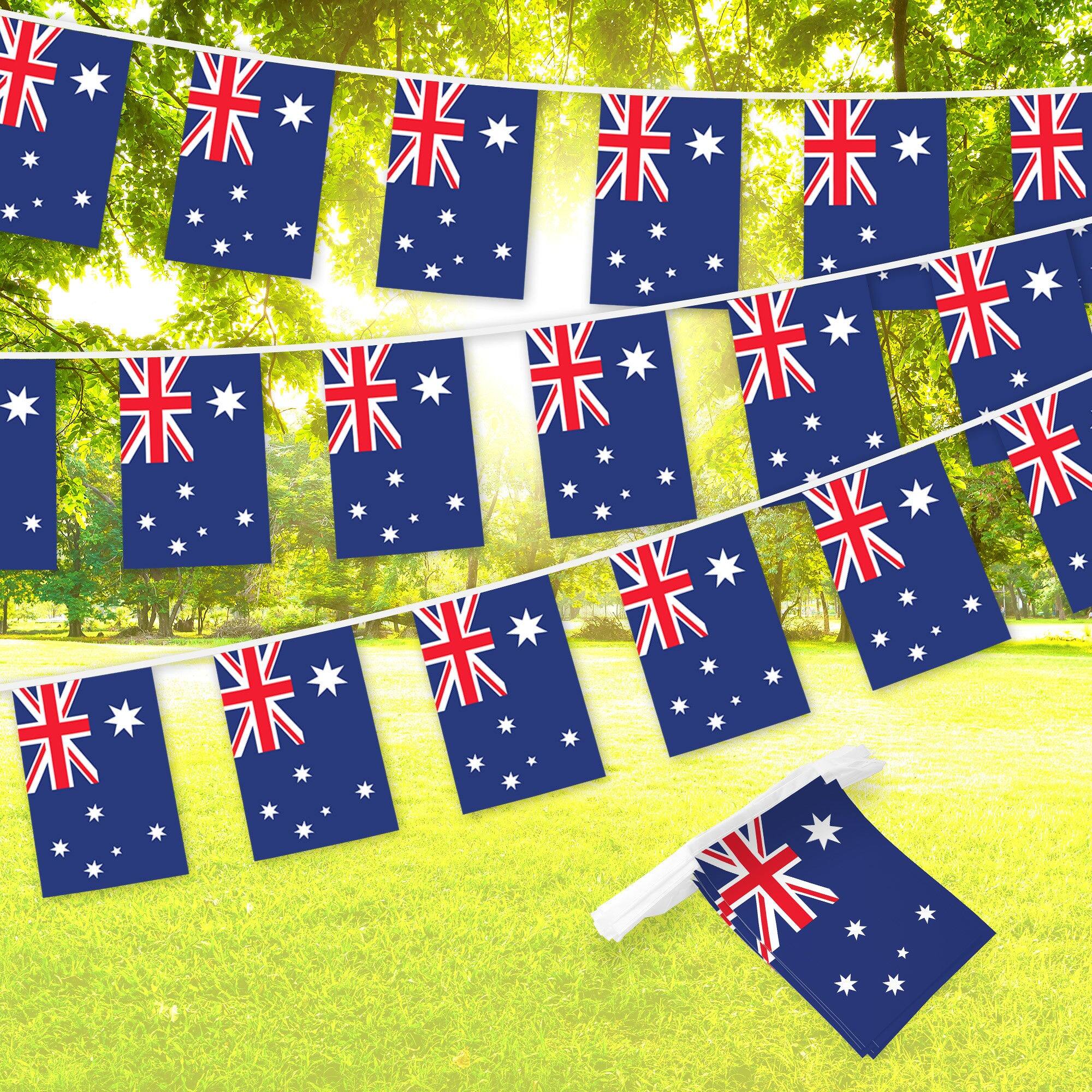Front. G128 - Australia Bunting Banner 33 ft String with 38 Mini Flags - Assorted Colors.