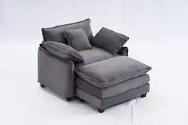 JUJABU - Grey Corduroy Fabric 46" Single Lounge Accent Chair with 1 Ottoman and Removable Armrest - Gray