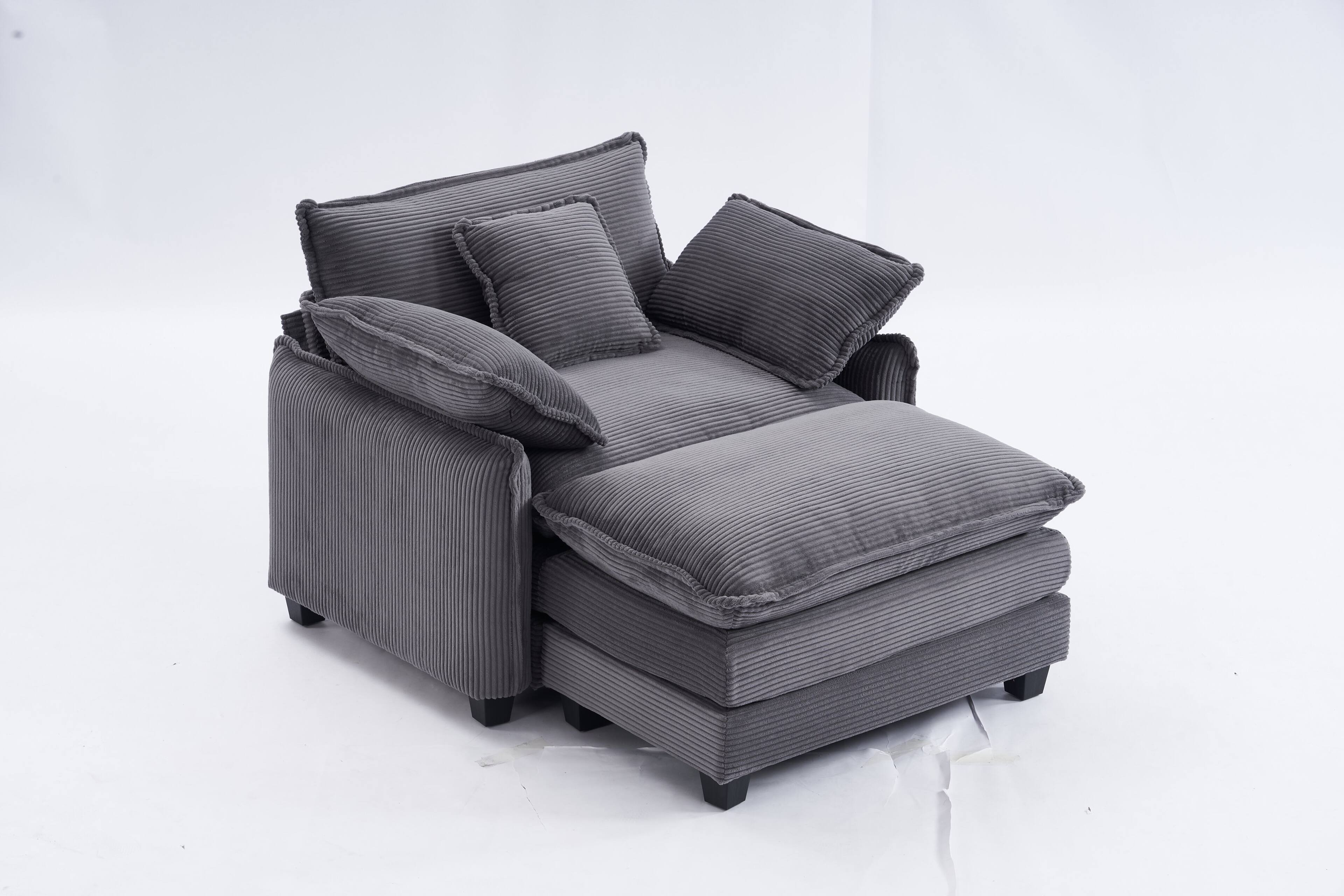 Front. JUJABU - Grey Corduroy Fabric 46" Single Lounge Accent Chair with 1 Ottoman and Removable Armrest - Gray.