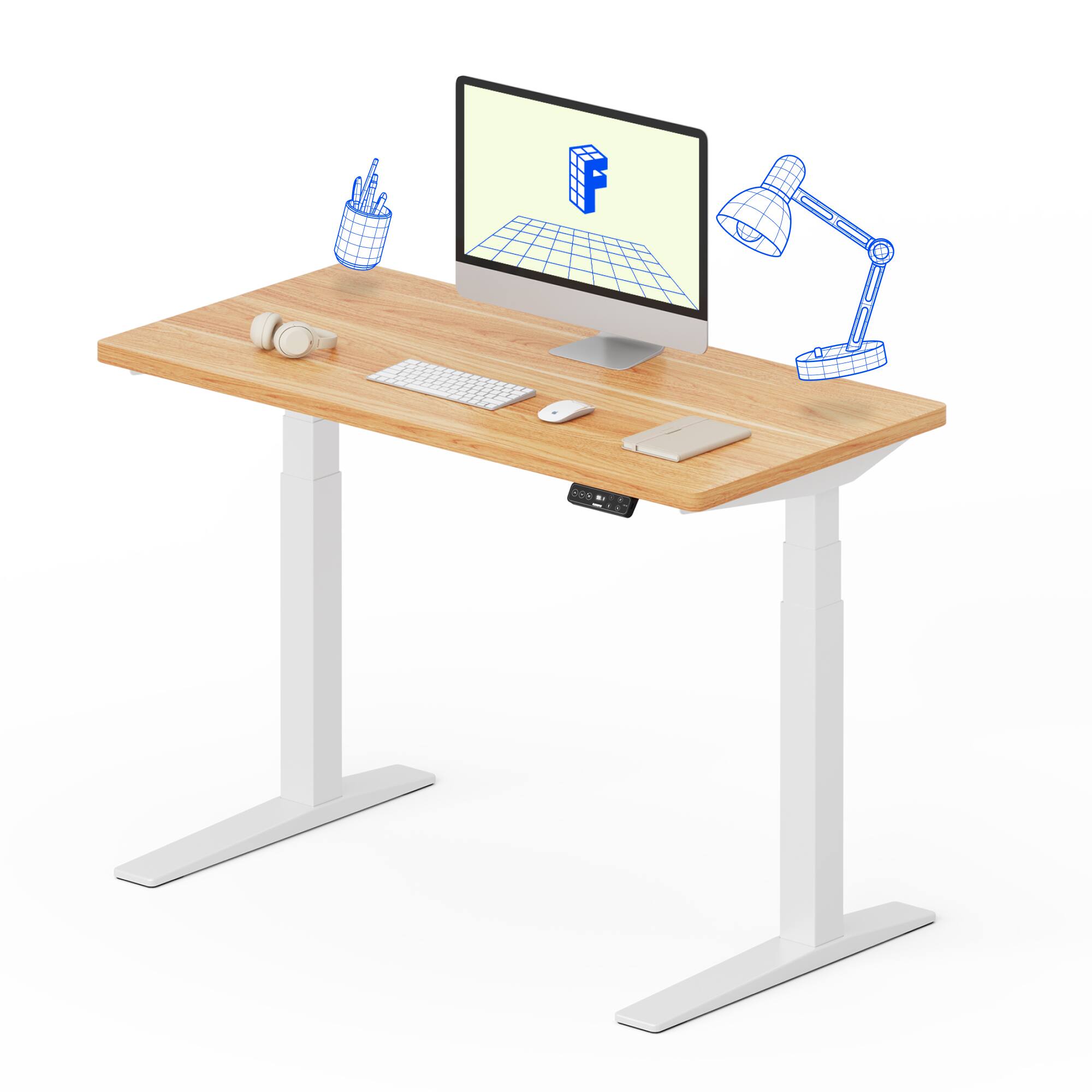 Alt View 6. FlexiSpot - FlexiSpot E7Pro 48''W Electric Adjustable Standing Desk Chipboard, Maple/White - Maple.