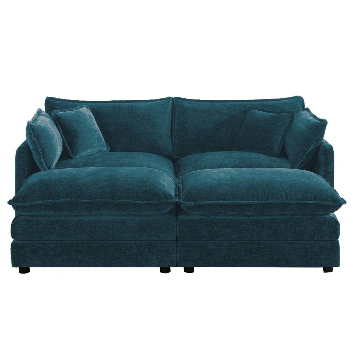 Angle. Ropilly - Ropilly Blue Chenille Sectional Sofa with Ottomans, Modular Upholstered Loveseat Lounge - Blue.