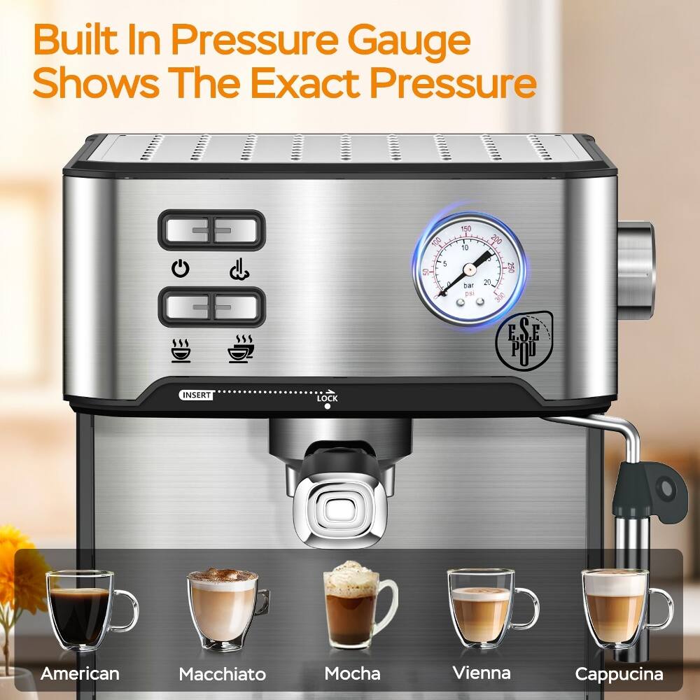 Built In Pressure Gauge Shows The Exact Pressure

4 150 10 T S 5 7 DINT D 20 250 E.S.E S E POU INSERT LOCK

American Macchiato Mocha Vienna Cappuccino