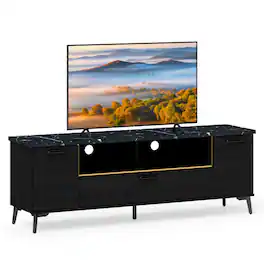 SlickBlue - Wood TV Stand with Flip Door Cabinet, Stylish Media Console for Home - Black