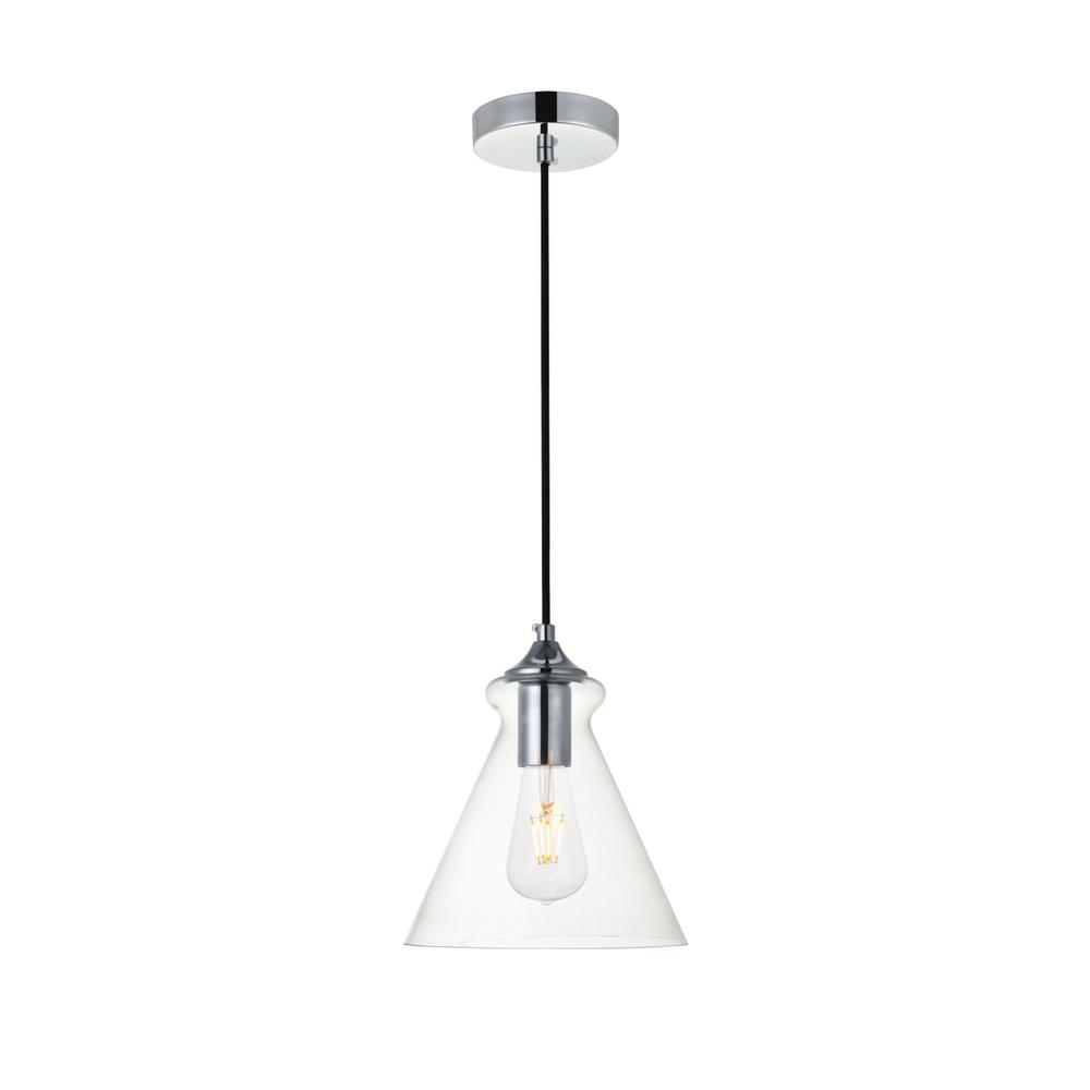 Alt View 3. Living District - Destry 1 Light Chrome Pendant With Clear Glass - Chrome And Clear.