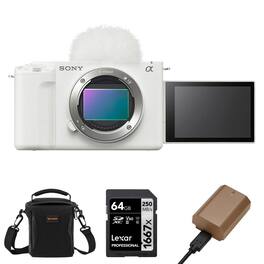 Bundle - Sony - ZV-E1 Full-Frame Interchangeable Lens Mirrorless Vlog Camera, White - with Alpine 120 Shoulder Bag, 64GB