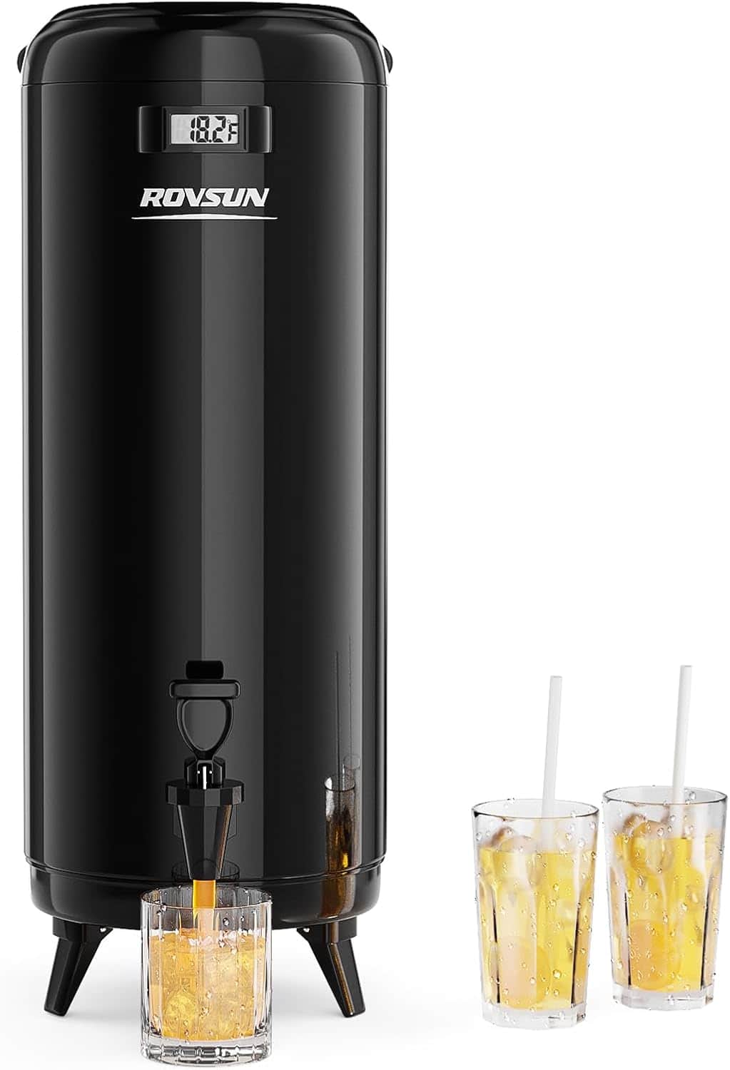 Winado - 4.8 Gallon Insulated Beverage Dispenser, Stainless Steel Drink Dispenser with LCD Temperature Display for Coffee, Milk - Black