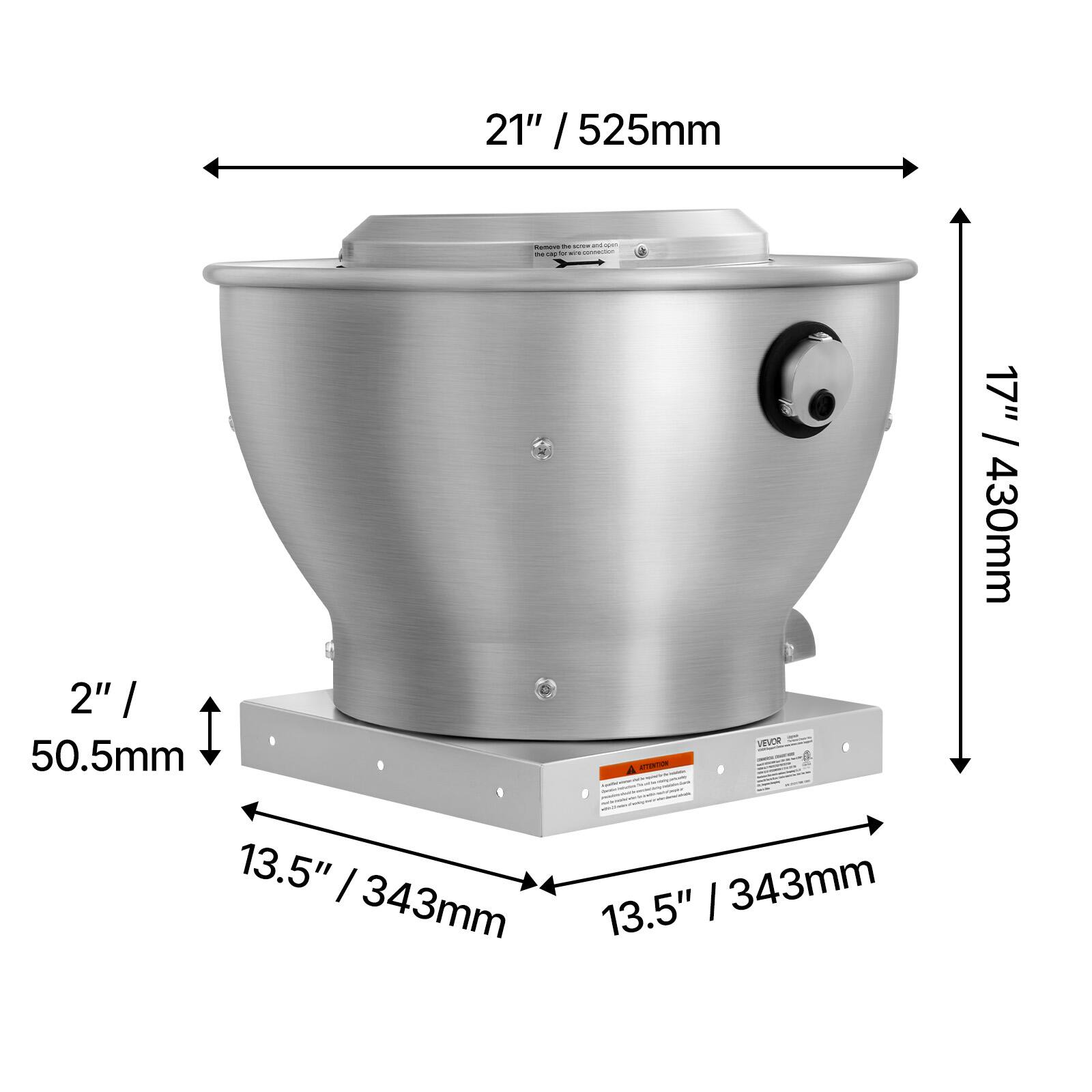 21" / 525mm  
2" / 50.5mm  
17" / 430mm  
13.5" / 343mm  
13.5" / 343mm
