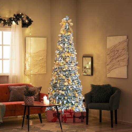 Alt View 10. Winado - 7FT Snow Flocked Pre-lit Artificial Christmas Tree Pop Up with Light Ornaments Collapsible for Indoor Holiday Decoration - Snow Flocked Green.