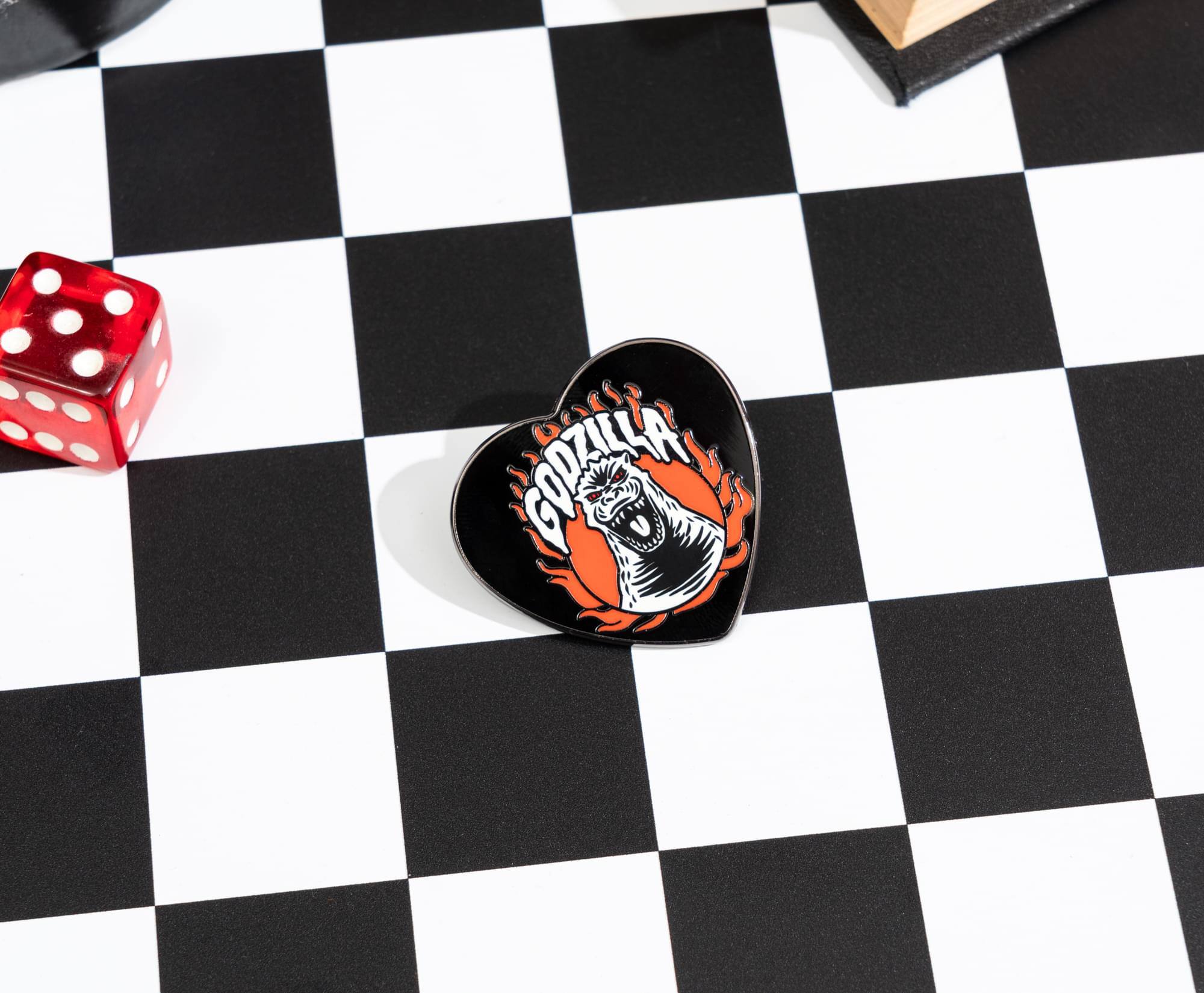 Alt View 2. SalesOne LLC - Godzilla Heart-Shaped Enamel Pin - Black.