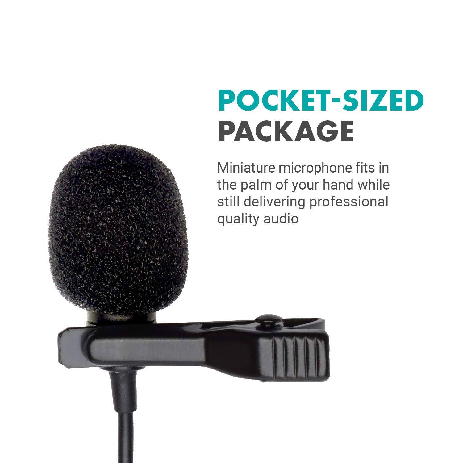 POCKET-SIZED PACKAGE

Miniature microphone fits in the palm of your hand while still delivering professional quality audio
