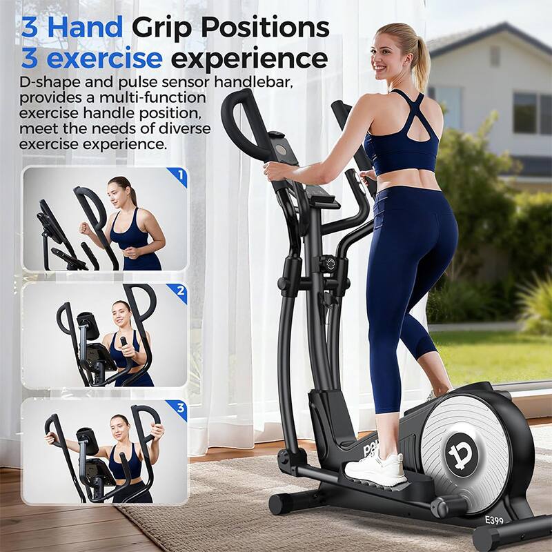 3 Hand Grip Positions  
3 exercise experience  

D-shape and pulse sensor handlebar, provides a multi-function exercise handle position, meet the needs of diverse exercise experience.  

1  
2  
3  

pA D E399