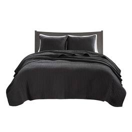 Gracie Mills - Becker Cozy Reversible Pick Stitch Quilt Set with Matching Shams - Black