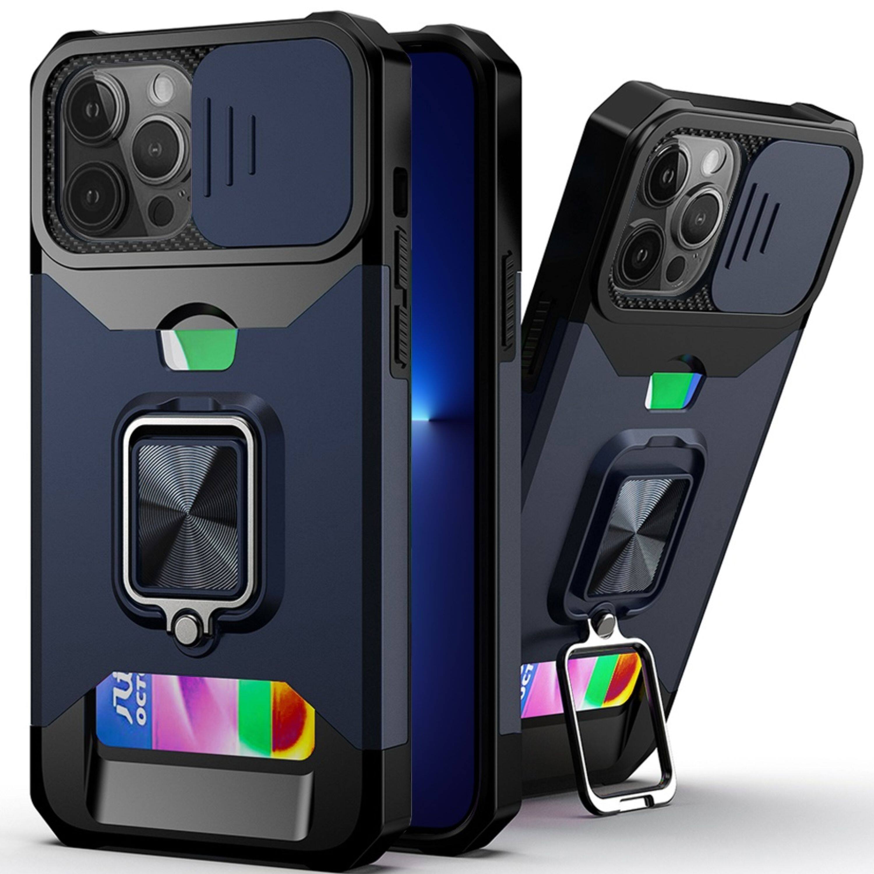 Angle. Kitcheniva - Premium Card Holder Phone Case For iPhone 13 Pro Blue - Blue.
