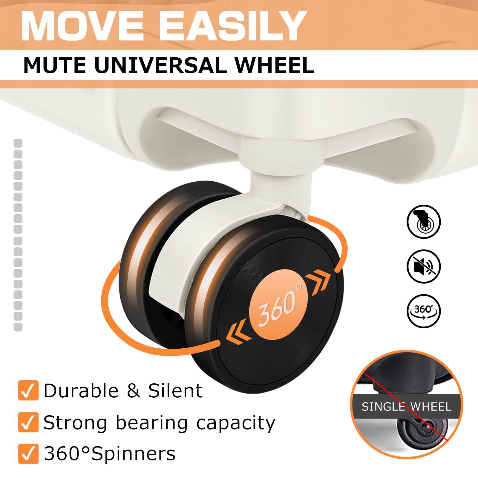 MOVE EASILY  
MUTE UNIVERSAL WHEEL  

- Durable & Silent  
- Strong bearing capacity  
- 360° Spinners  

SINGLE WHEEL