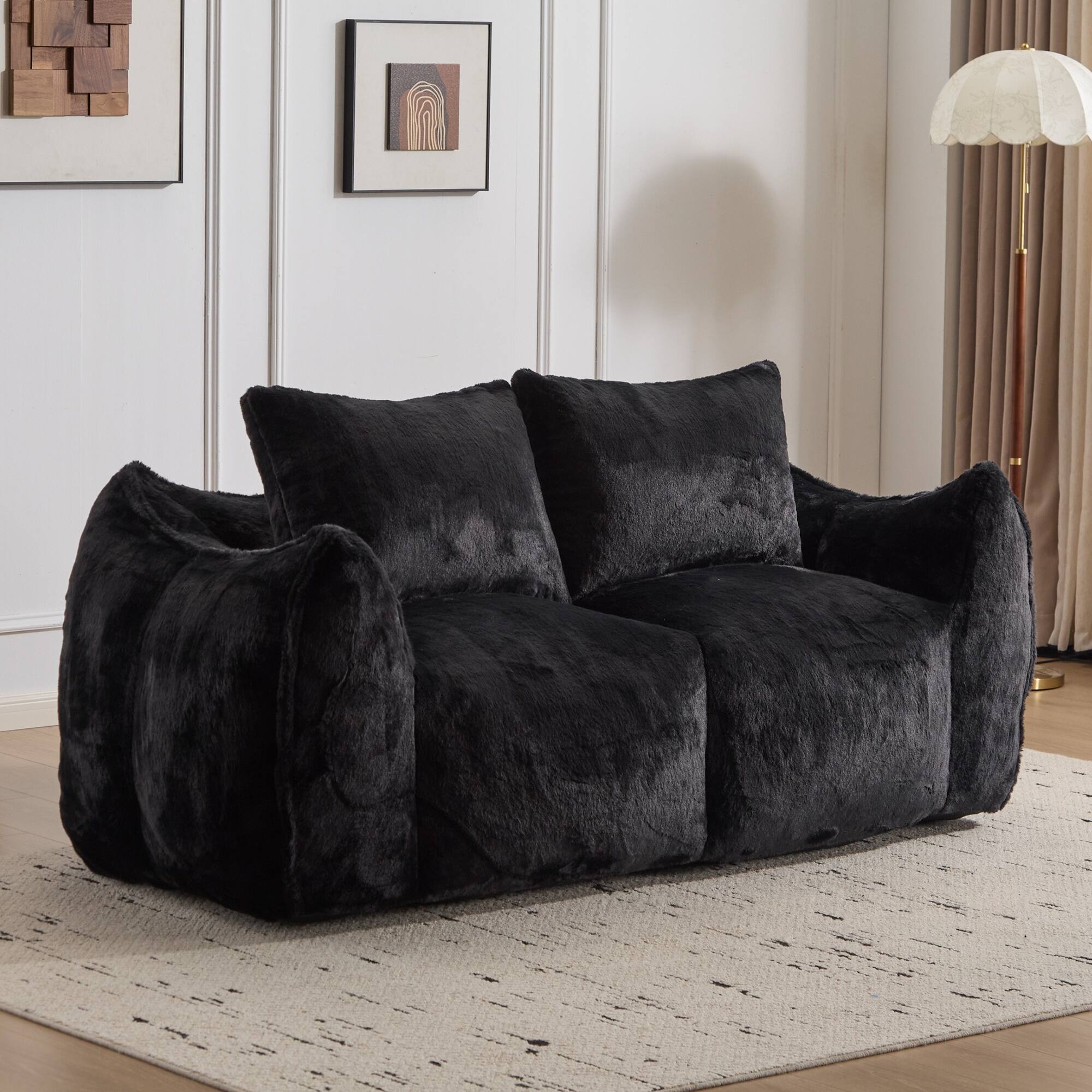 Angle. Boyel Living - Oversized 2-Person Foam-Filled Bean Bag Sofa with Pillows - Black.