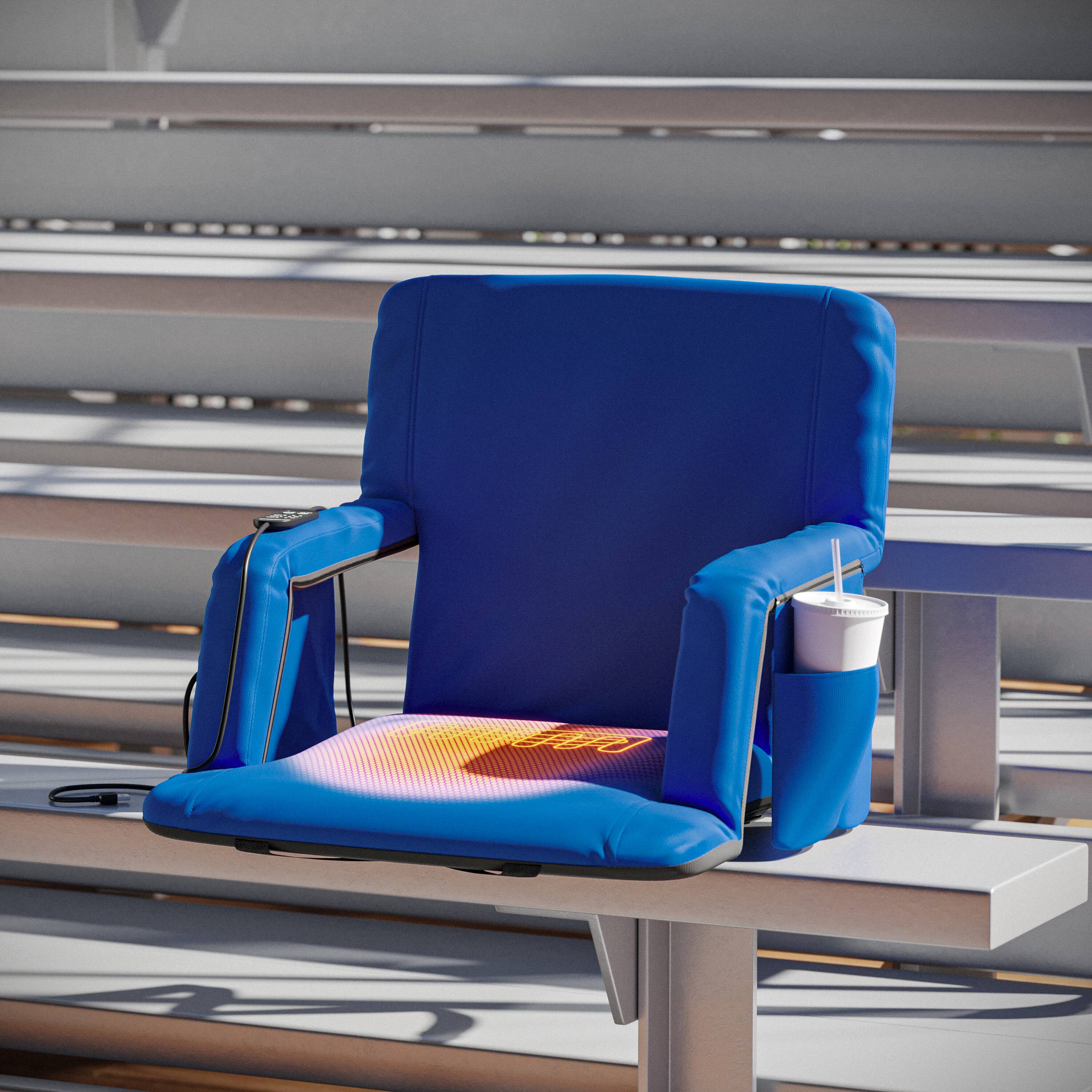 Alt View 4. Emma + Oliver - Foldable Reclining Stadium Chair with Backpack Straps and Heated Seat - Blue.