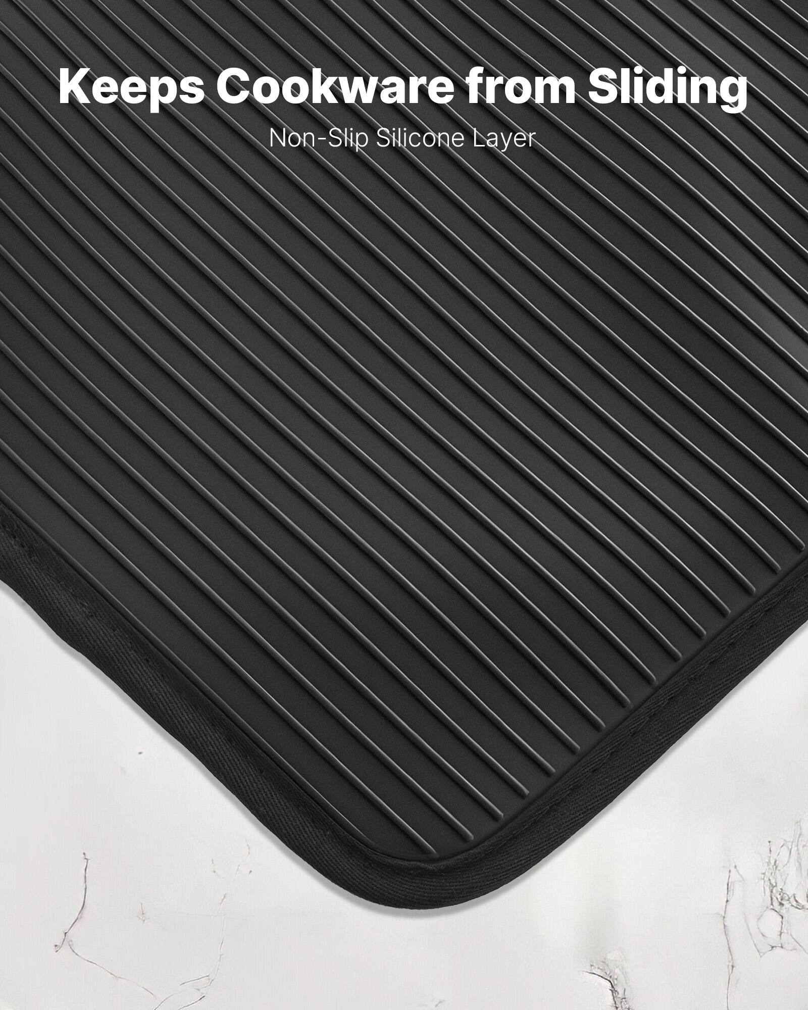 Keeps Cookware from Sliding  
Non-Slip Silicone Layer