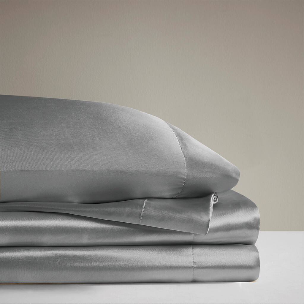 Alt View 2. Gracie Mills - Gracie Mills Coralie 6-Piece Wrinkle-free Satin Sheet Set - Grey.