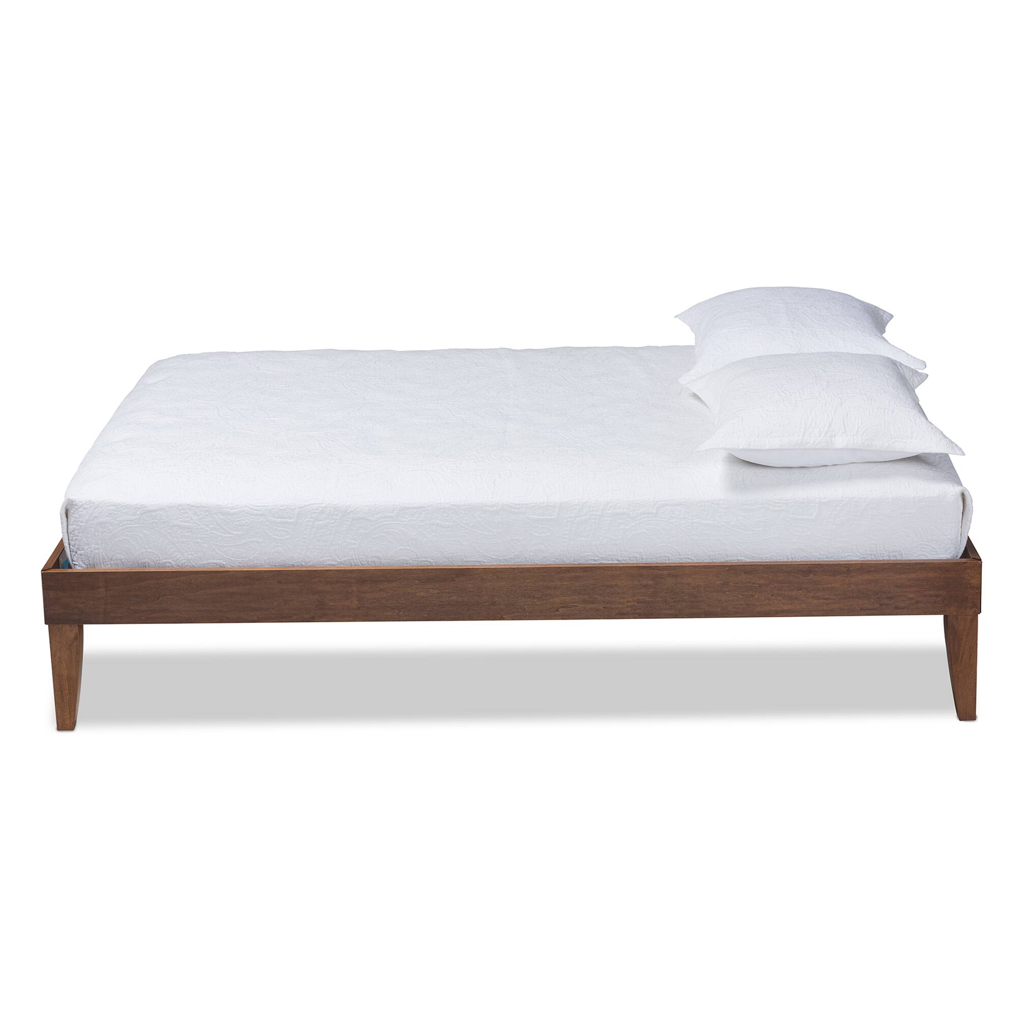 Angle. Baxton Studio - Lucina Mid-Century Modern Walnut Brown Finished Platform Bed Frame - Brown.
