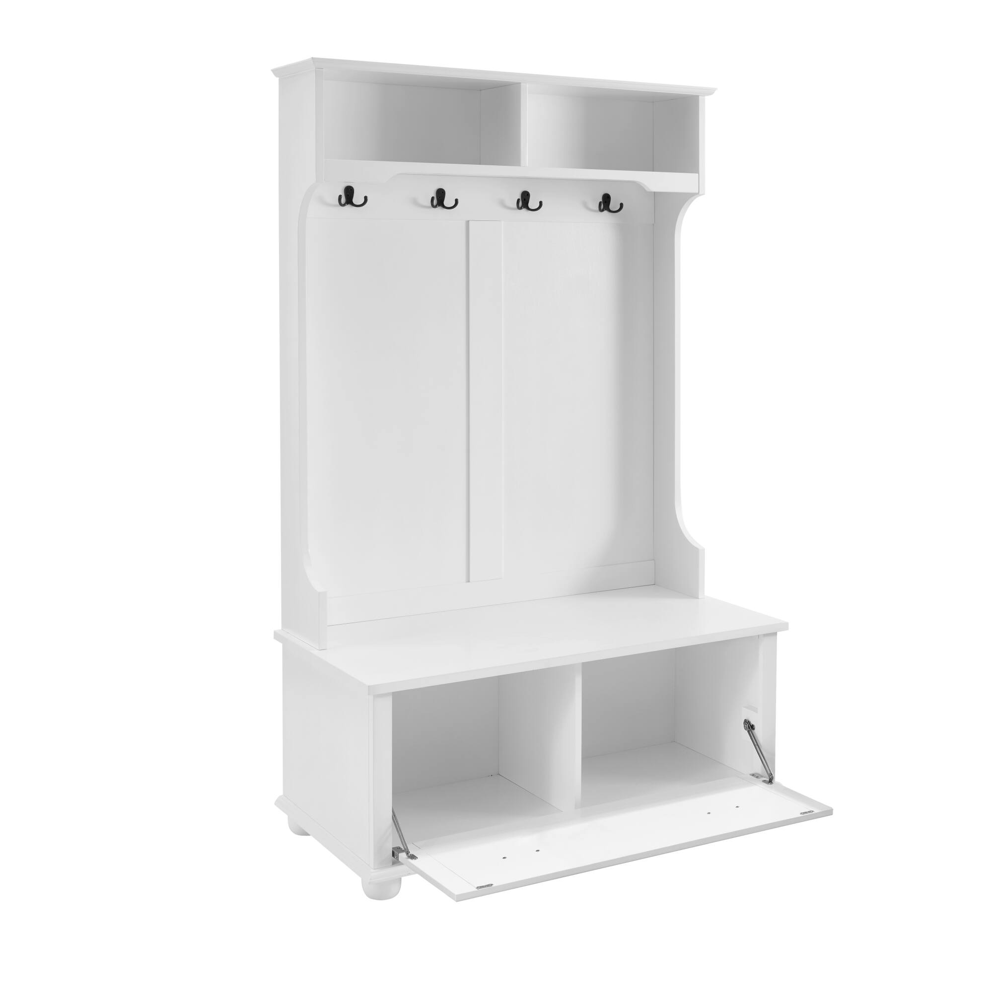 Alt View 5. GOODSILO - Coastal Style Entryway Hall Tree Bench with Storage Cabinets and Open Shelves for Organized Home Entry - White.