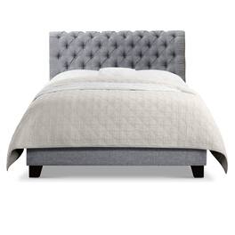 Boyel Living - Upholstered Bed with Button Tufted Headboard and Solid Wood Frame - Light Gray