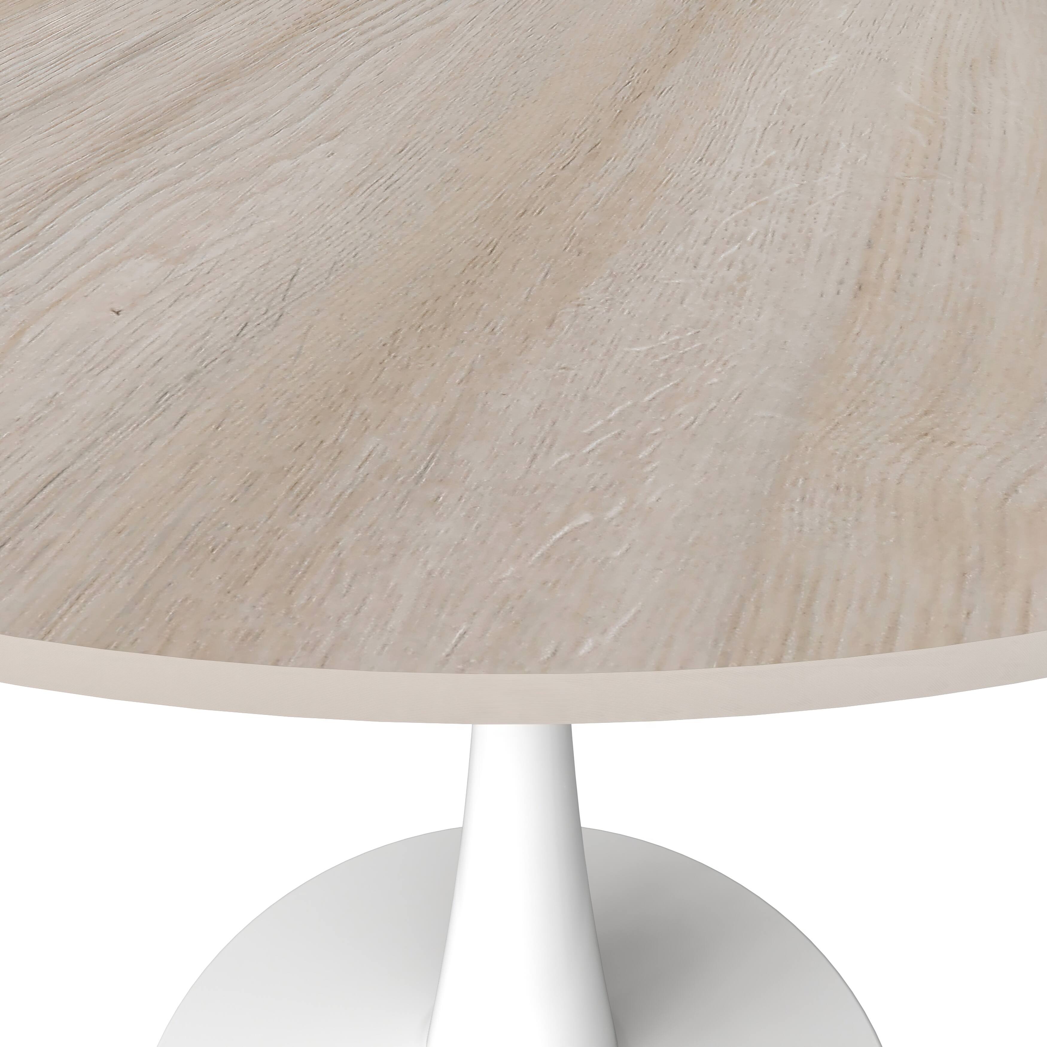 Alt View 4. LeisureMod - Bristol Modern 35" MDF/Stone Round Dining Table, Mid-Century with White Pedestal Base for Kitchen - Stone - Natural Wood.
